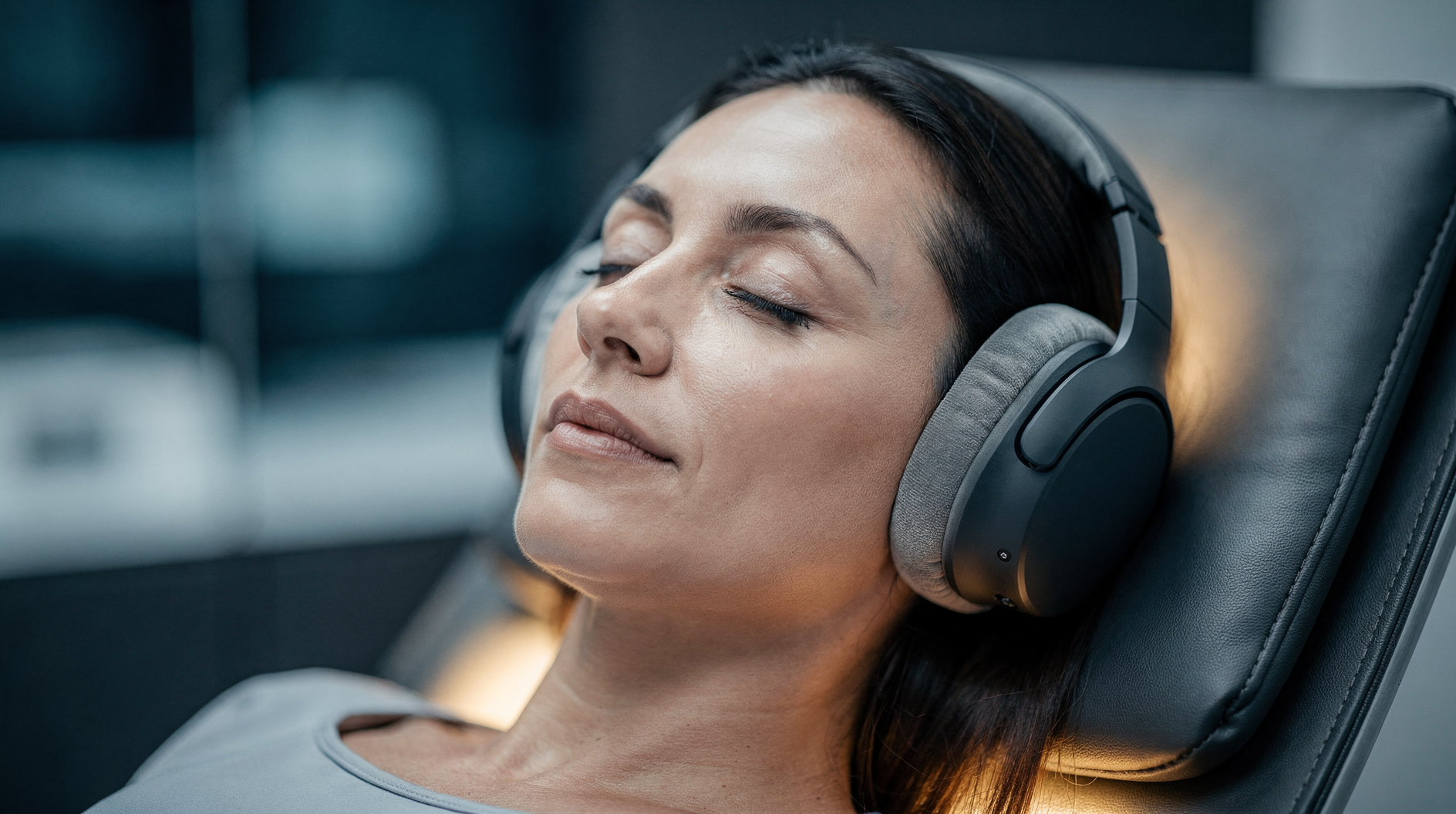 Client relaxing with headphones
